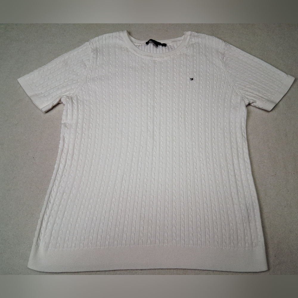 Tommy Hilfiger White Cable Knit Short Sleeve Tee